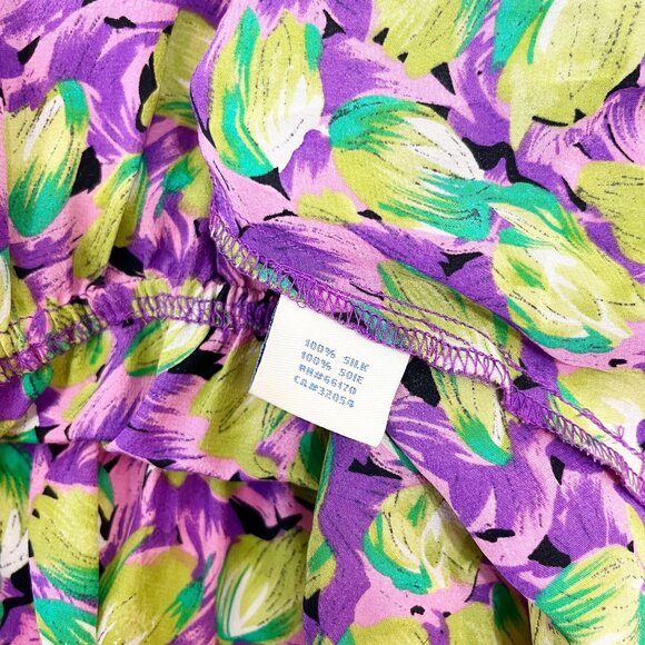 Anthropologie Odille Purple & Green Silk Halter Top Ruffle - Size 2 - Picture 6 of 8